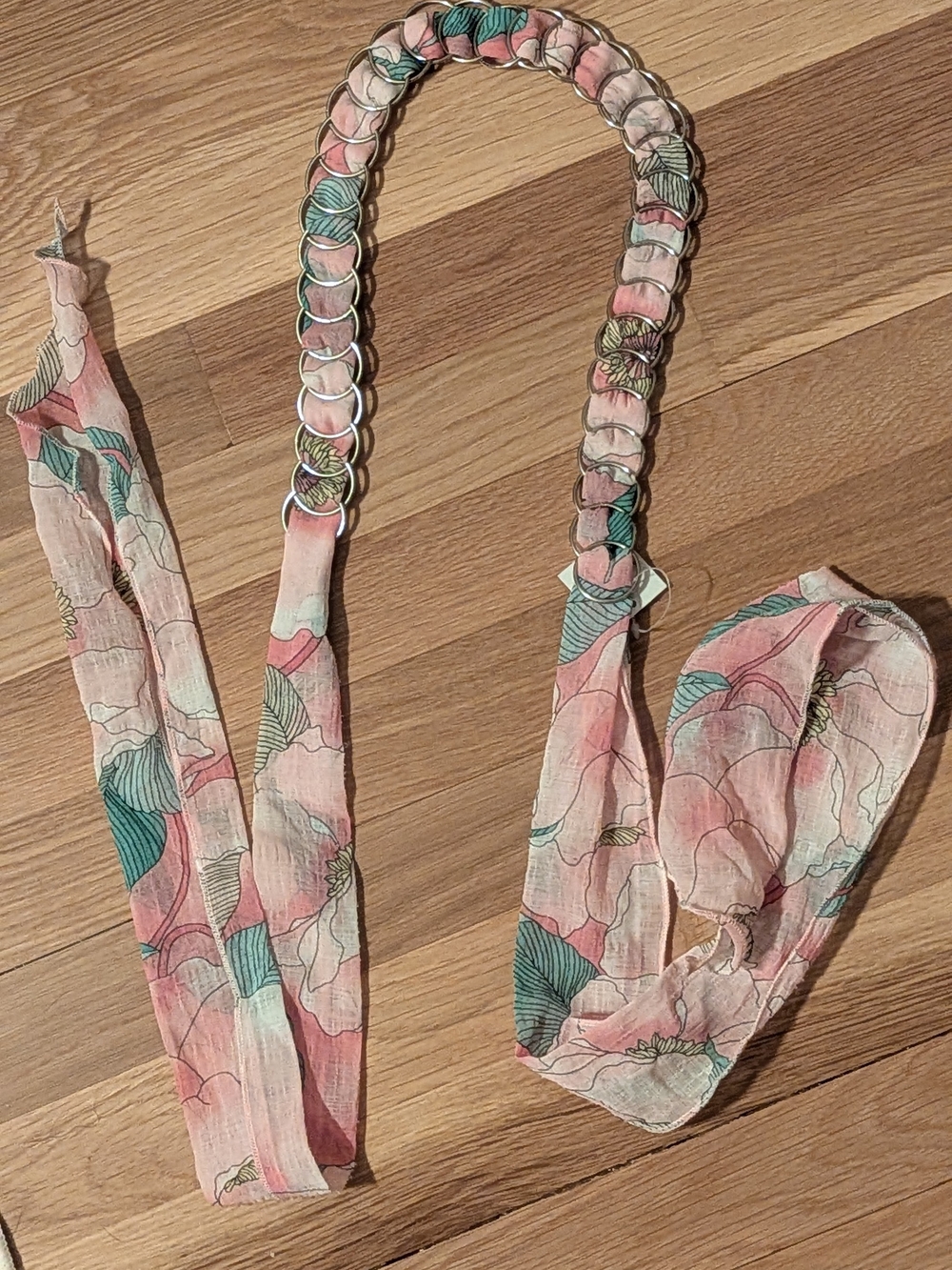 Floral Pink & Teal Fabric Belt with Ring Loop Detail